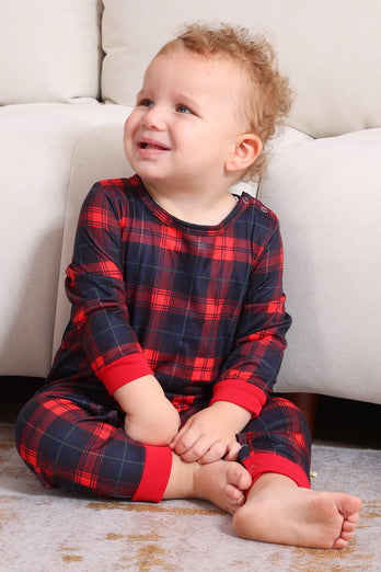 Black Red Family Matching Pajamas Adult Kids Baby Tops and Plaid Pants Christmas Pajamas Set