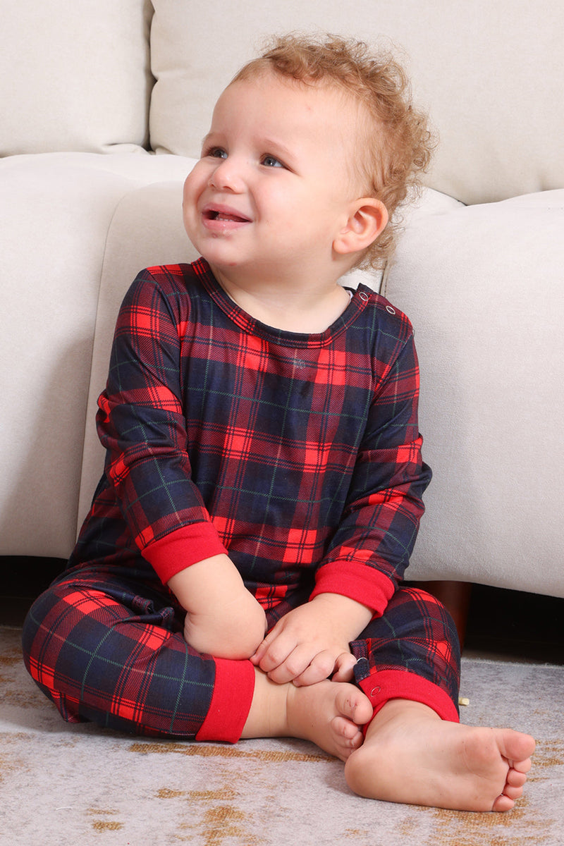 Load image into Gallery viewer, Black Red Family Matching Pajamas Adult Kids Baby Tops and Plaid Pants Christmas Pajamas Set