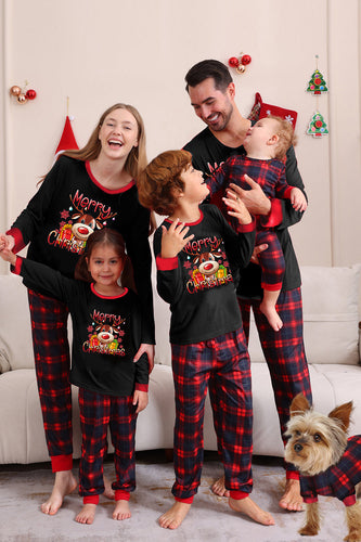 Black Red Family Matching Pajamas Adult Kids Baby Tops and Plaid Pants Christmas Pajamas Set