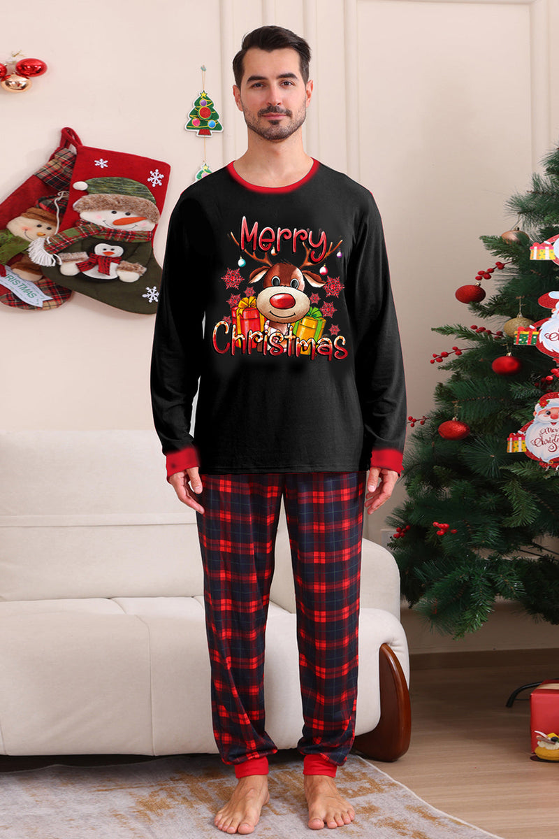 Load image into Gallery viewer, Black Red Family Matching Pajamas Adult Kids Baby Tops and Plaid Pants Christmas Pajamas Set