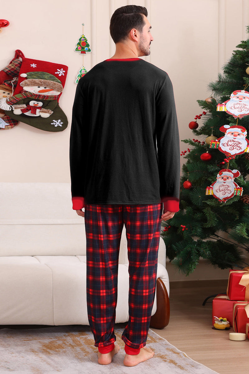 Load image into Gallery viewer, Black Red Family Matching Pajamas Adult Kids Baby Tops and Plaid Pants Christmas Pajamas Set