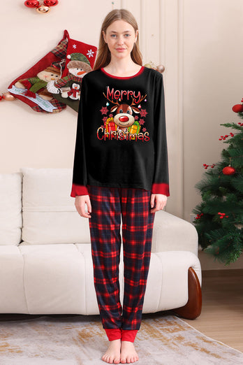 Black Red Family Matching Pajamas Adult Kids Baby Tops and Plaid Pants Christmas Pajamas Set