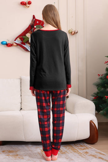 Black Red Family Matching Pajamas Adult Kids Baby Tops and Plaid Pants Christmas Pajamas Set