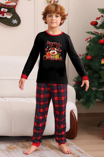 Black Red Family Matching Pajamas Adult Kids Baby Tops and Plaid Pants Christmas Pajamas Set