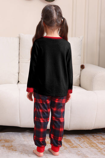 Black Red Family Matching Pajamas Adult Kids Baby Tops and Plaid Pants Christmas Pajamas Set