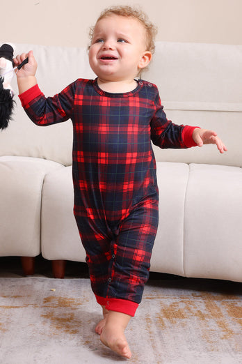 Black Red Family Matching Pajamas Adult Kids Baby Tops and Plaid Pants Christmas Pajamas Set