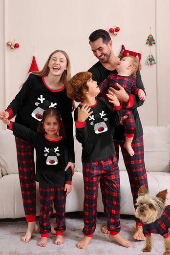 Black Red Family Matching Pajamas Adult Kids Baby Tops and Plaid Pants Christmas Pajamas Set