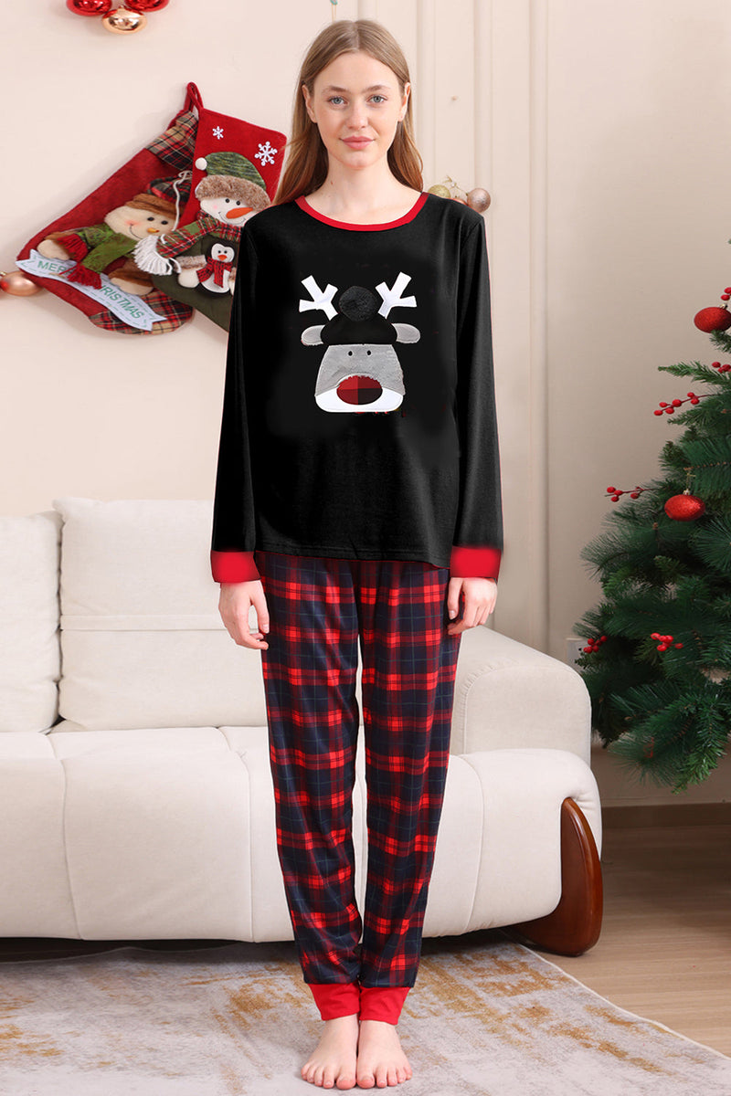 Load image into Gallery viewer, Black Red Family Matching Pajamas Adult Kids Baby Tops and Plaid Pants Christmas Pajamas Set