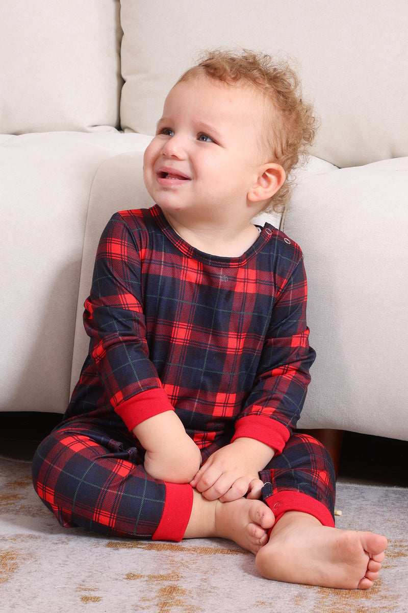 Load image into Gallery viewer, Black Red Family Matching Pajamas Adult Kids Baby Tops and Plaid Pants Christmas Pajamas Set