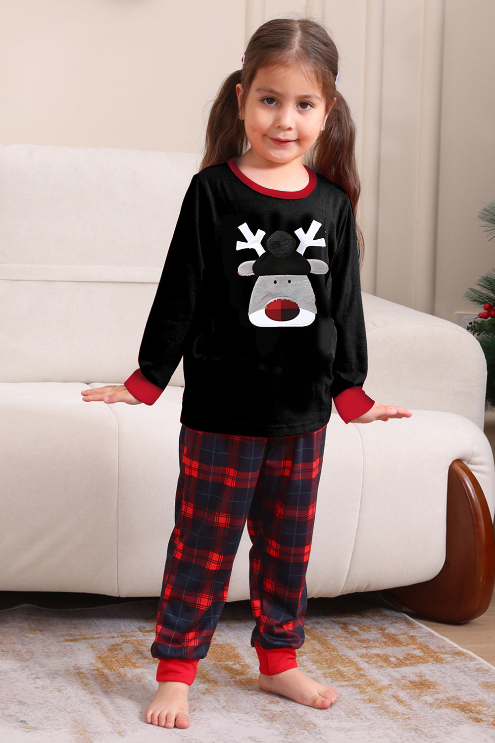 Black Red Family Matching Pajamas Adult Kids Baby Tops and Plaid Pants Christmas Pajamas Set