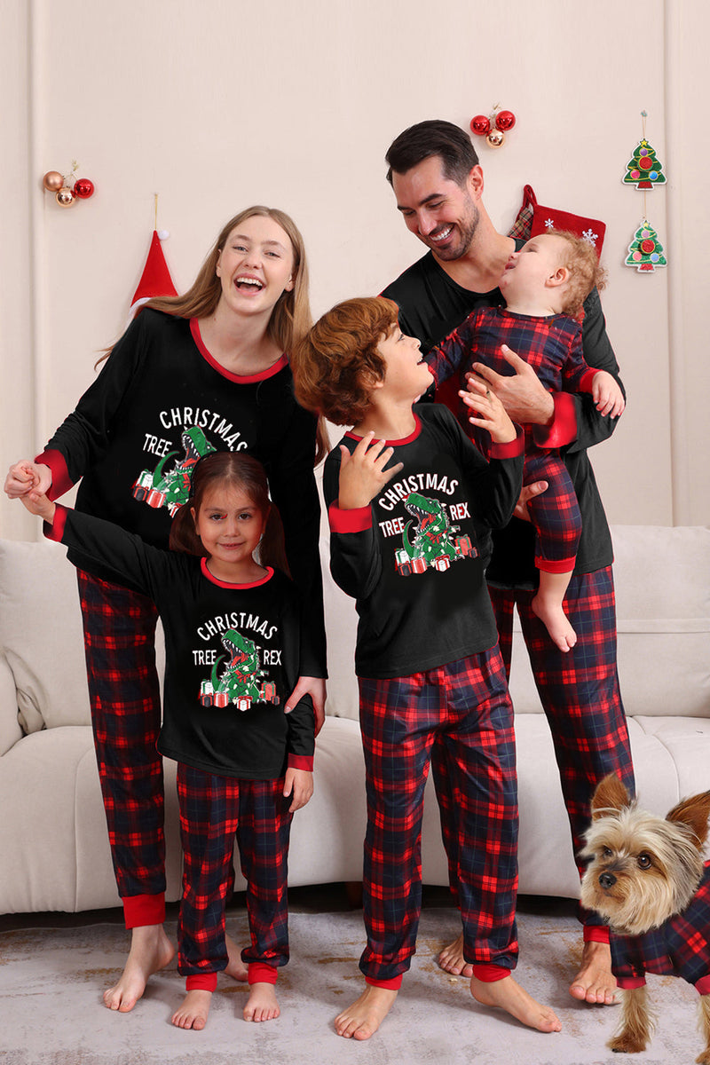 Load image into Gallery viewer, Black Red Family Matching Pajamas Adult Kids Baby Tops and Plaid Pants Christmas Pajamas Set