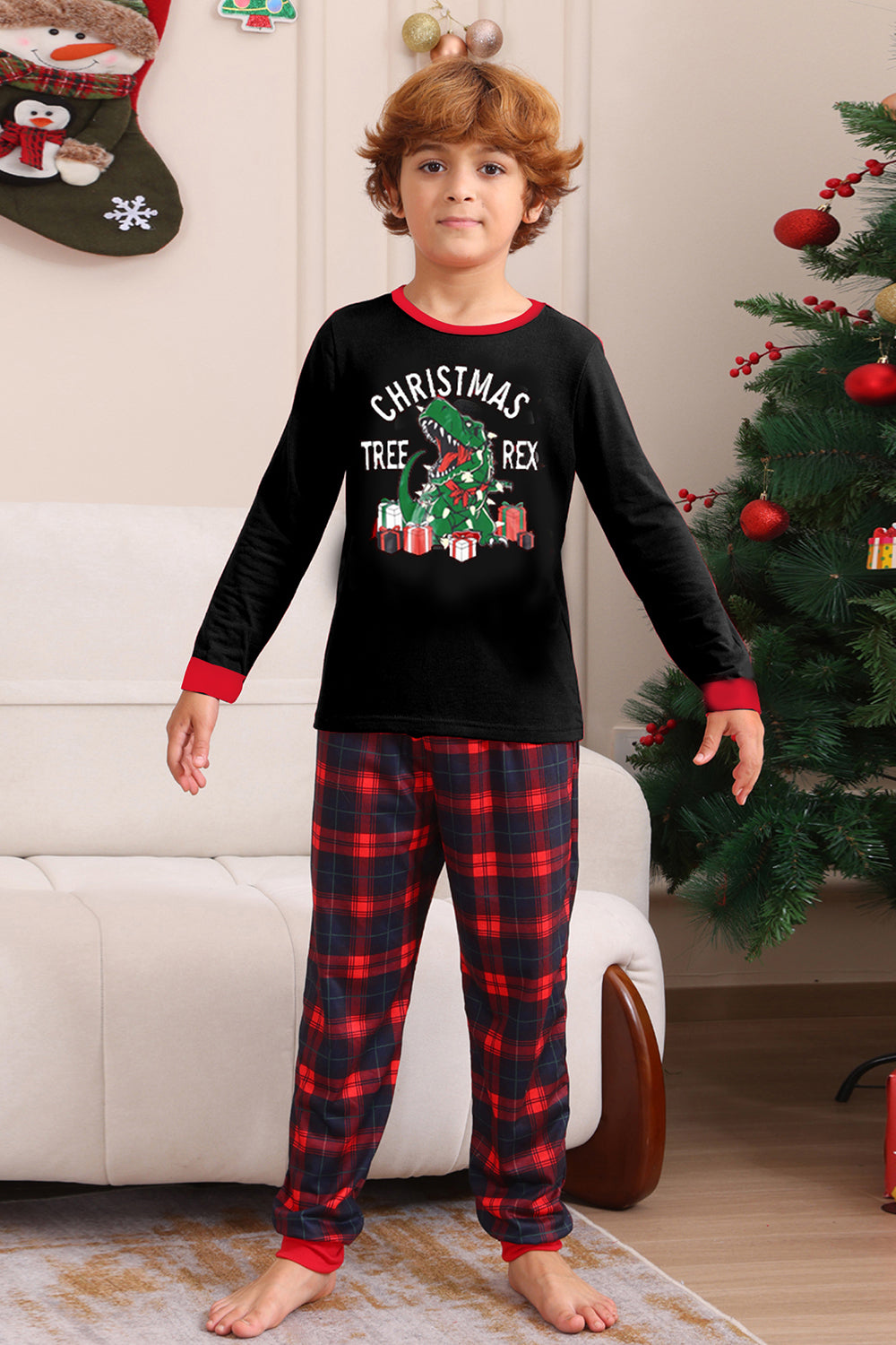 Black Red Family Matching Pajamas Adult Kids Baby Tops and Plaid Pants Christmas Pajamas Set