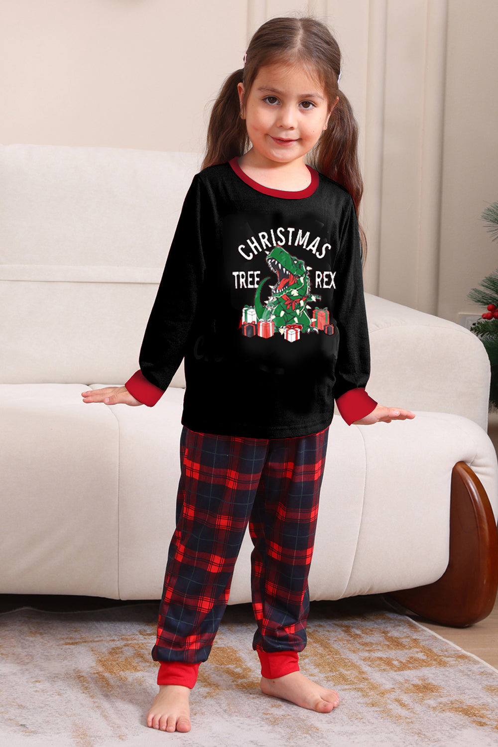 Black Red Family Matching Pajamas Adult Kids Baby Tops and Plaid Pants Christmas Pajamas Set