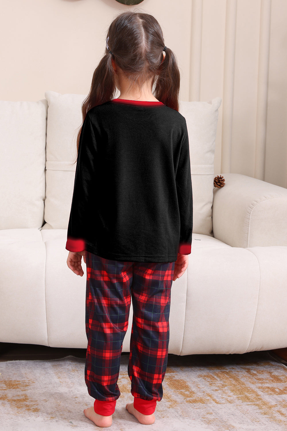 Black Red Family Matching Pajamas Adult Kids Baby Tops and Plaid Pants Christmas Pajamas Set