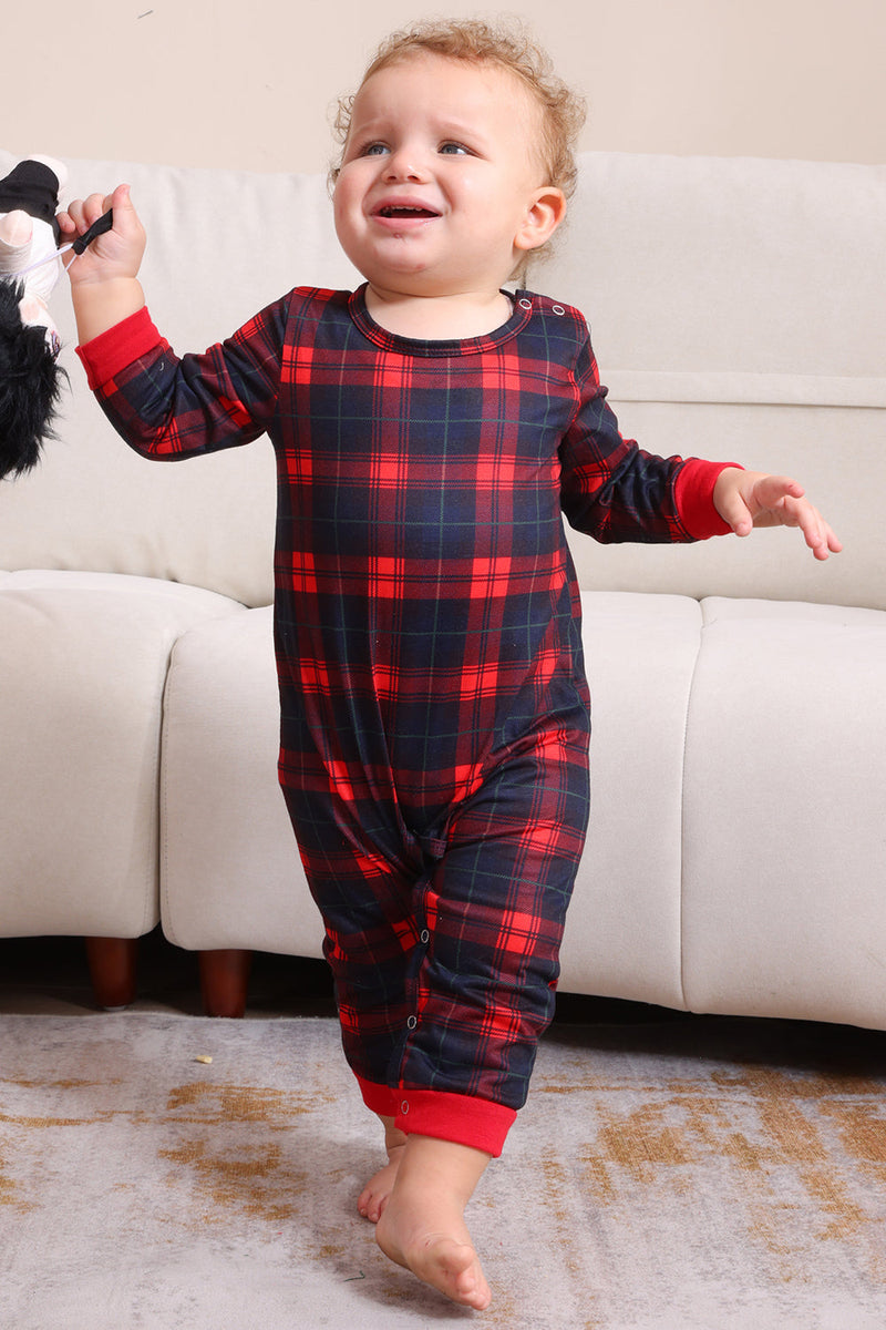 Load image into Gallery viewer, Black Red Family Matching Pajamas Adult Kids Baby Tops and Plaid Pants Christmas Pajamas Set