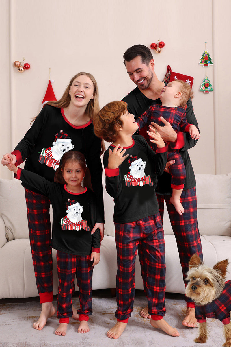 Load image into Gallery viewer, Black Red Family Matching Pajamas Adult Kids Baby Tops and Plaid Pants Christmas Pajamas Set