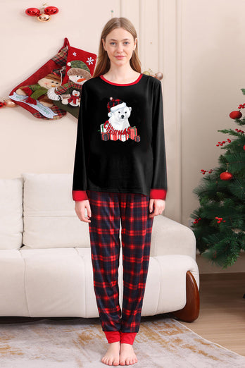 Black Red Family Matching Pajamas Adult Kids Baby Tops and Plaid Pants Christmas Pajamas Set