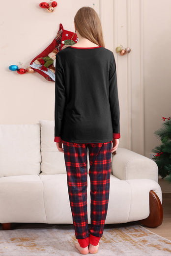 Black Red Family Matching Pajamas Adult Kids Baby Tops and Plaid Pants Christmas Pajamas Set