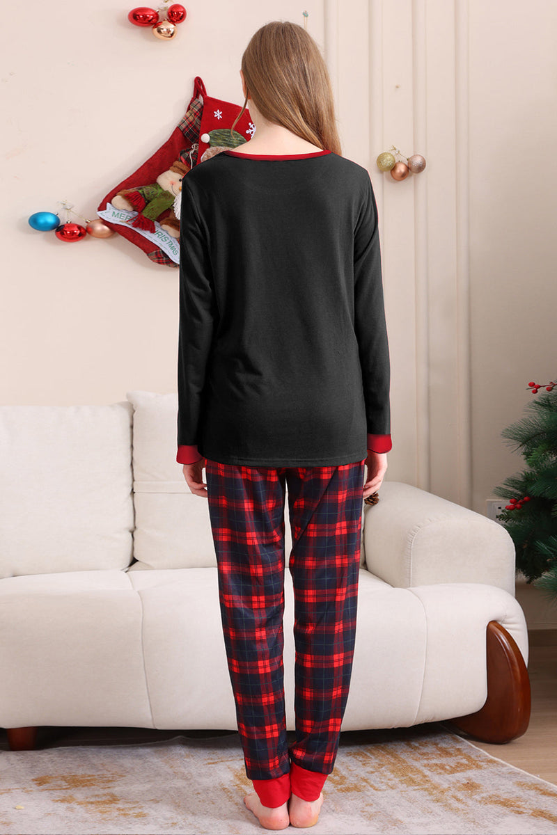 Load image into Gallery viewer, Black Red Family Matching Pajamas Adult Kids Baby Tops and Plaid Pants Christmas Pajamas Set