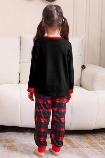 Black Red Family Matching Pajamas Adult Kids Baby Tops and Plaid Pants Christmas Pajamas Set