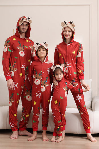 Matching Onesie for Women Men Family Hooded Red Pajamas One Piece Christmas Pajamas Set