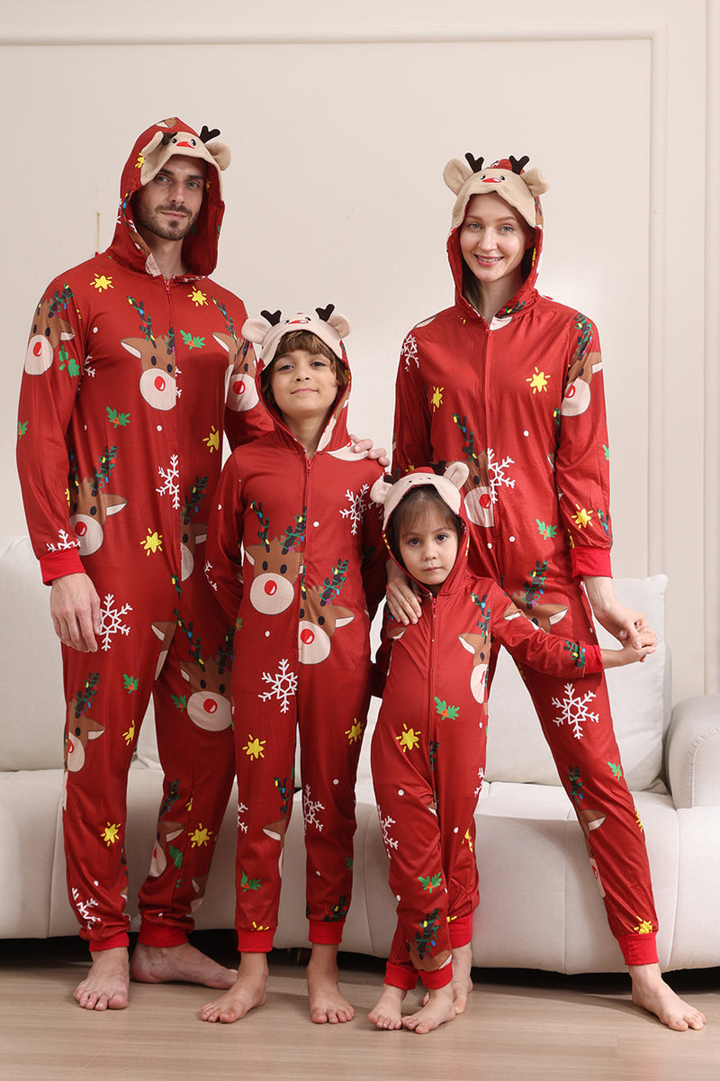 Load image into Gallery viewer, Matching Onesie for Women Men Family Hooded Red Pajamas One Piece Christmas Pajamas Set