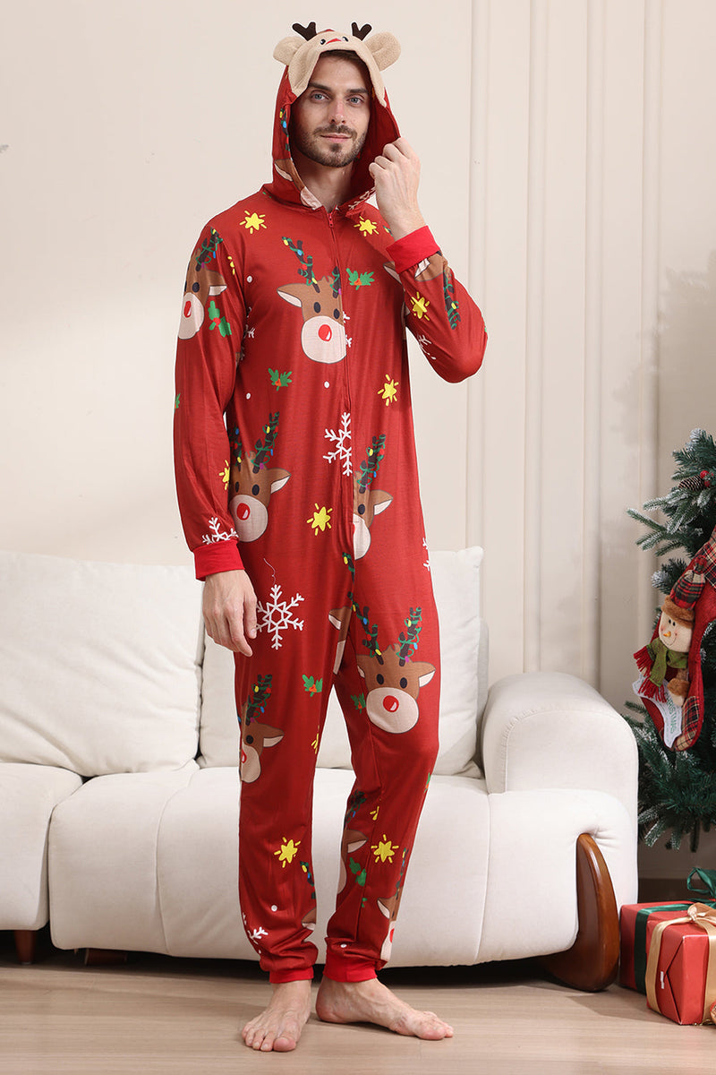 Load image into Gallery viewer, Matching Onesie for Women Men Family Hooded Red Pajamas One Piece Christmas Pajamas Set