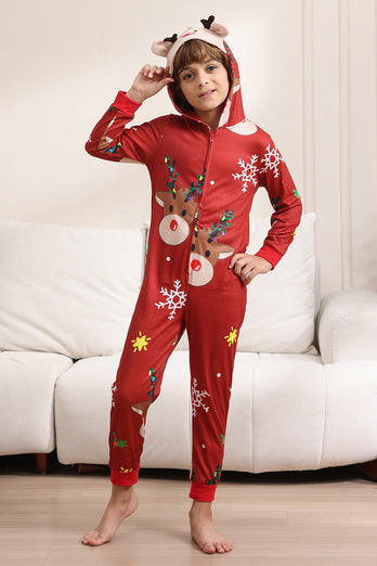 Matching Onesie for Women Men Family Hooded Red Pajamas One Piece Christmas Pajamas Set