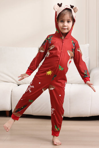 Matching Onesie for Women Men Family Hooded Red Pajamas One Piece Christmas Pajamas Set