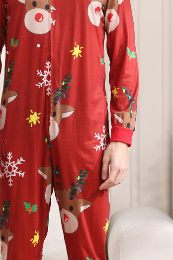 Matching Onesie for Women Men Family Hooded Red Pajamas One Piece Christmas Pajamas Set