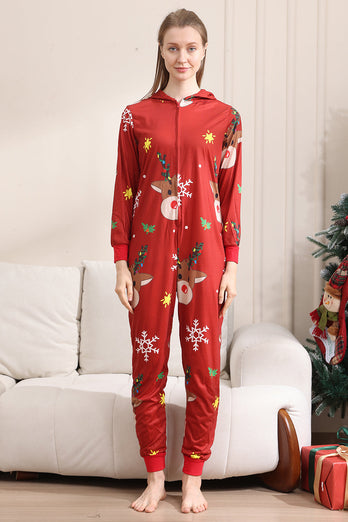 Matching Onesie for Women Men Family Hooded Red Pajamas One Piece Christmas Pajamas Set