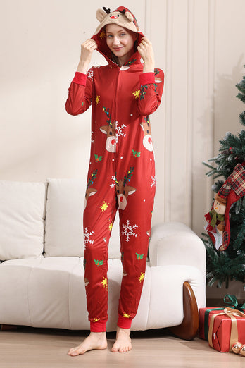 Matching Onesie for Women Men Family Hooded Red Pajamas One Piece Christmas Pajamas Set