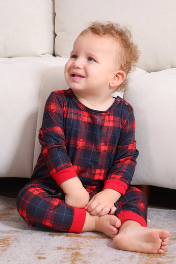 Black Red Family Matching Pajamas Adult Kids Baby Tops and Plaid Pants Christmas Pajamas Set