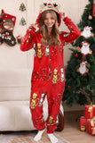 Red Long Sleeve Cat Pattern Hoooded Matching Family Pajamas