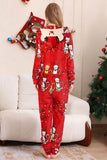 Red Long Sleeve Cat Pattern Hoooded Matching Family Pajamas