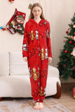 Red Long Sleeve Cat Pattern Hoooded Matching Family Pajamas