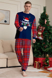 Red Navy Long Sleeve Plaid Pants Christmas Pajamas Set
