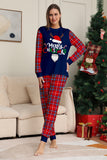 Red Navy Long Sleeve Plaid Pants Christmas Pajamas Set