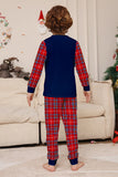 Red Navy Long Sleeve Plaid Pants Christmas Pajamas Set