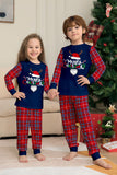 Red Navy Long Sleeve Plaid Pants Christmas Pajamas Set