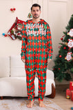 Green Red One Piece Snowflake Printed Plaid Matching Family Pajamas