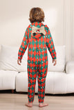 Green Red One Piece Snowflake Printed Plaid Matching Family Pajamas