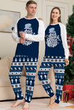Dark Blue Long Sleeve Striped Pants Printed Christmas Pajamas Set
