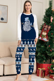Dark Blue Long Sleeve Striped Pants Printed Christmas Pajamas Set