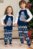 Dark Blue Long Sleeve Striped Pants Printed Christmas Pajamas Set