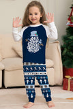 Dark Blue Long Sleeve Striped Pants Printed Christmas Pajamas Set