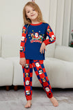 Dark Blue Plaid Pants Printed Long Sleeve Christmas Pajamas Set