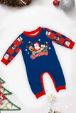 Dark Blue Plaid Pants Printed Long Sleeve Christmas Pajamas Set