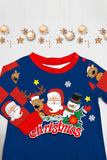 Dark Blue Plaid Pants Printed Long Sleeve Christmas Pajamas Set