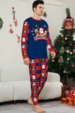 Dark Blue Plaid Pants Printed Long Sleeve Christmas Pajamas Set